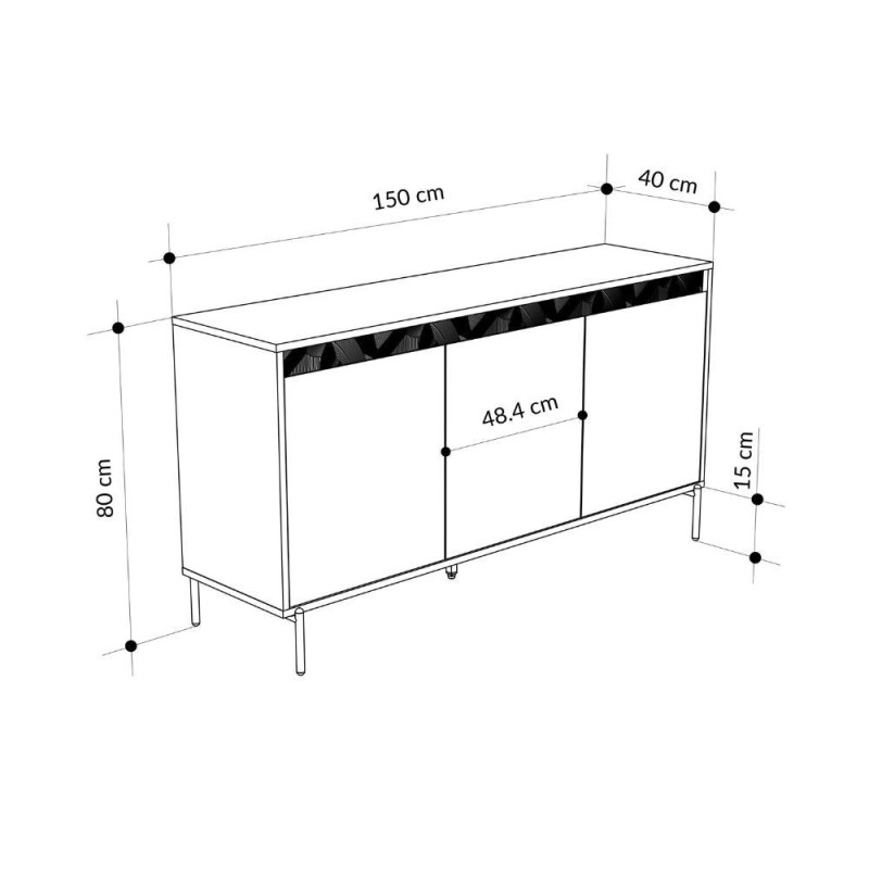 Madia Mott 150 cm. con 3 ante cashmere e dettaglio decorativo