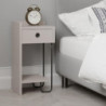 Comodino Sirius con cassetto colore tortora e gamba in metallo nero sinistro