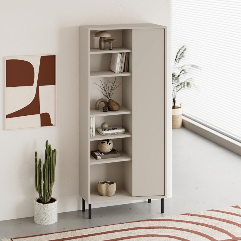 Libreria Frem con anta e 6 nicchie a giorno colore cashmere