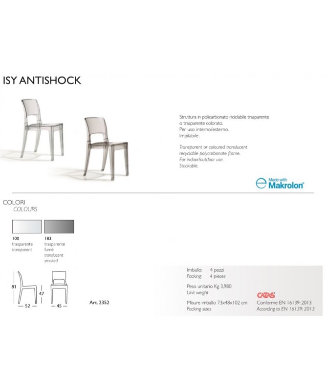 Sedia Isy antishock SET 2 policarbonato Made in Italy SCAB DESIGN