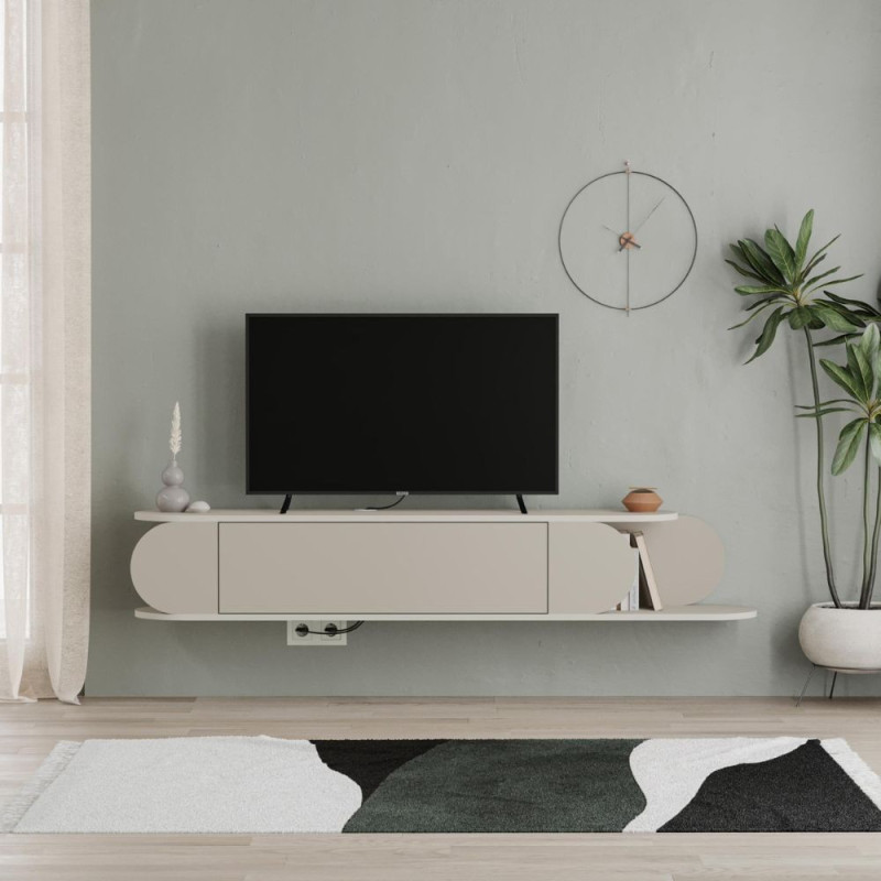 Mobile porta tv sospeso Tone con 2 ante a ribalta e vano laterale a giorno colore cashmere