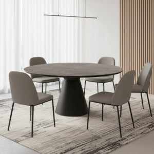 Tavolo allungabile Yandan con piano effetto marmo brown lucido con gamba nera