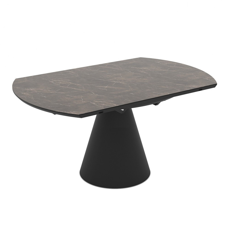 Tavolo allungabile Yandan con piano effetto marmo brown lucido con gamba nera