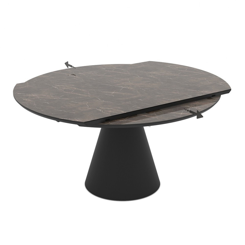 Tavolo allungabile Yandan con piano effetto marmo brown lucido con gamba nera