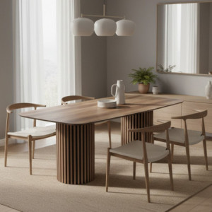 Tavolo fisso Oslo con piano noce e struttura in legno e nero