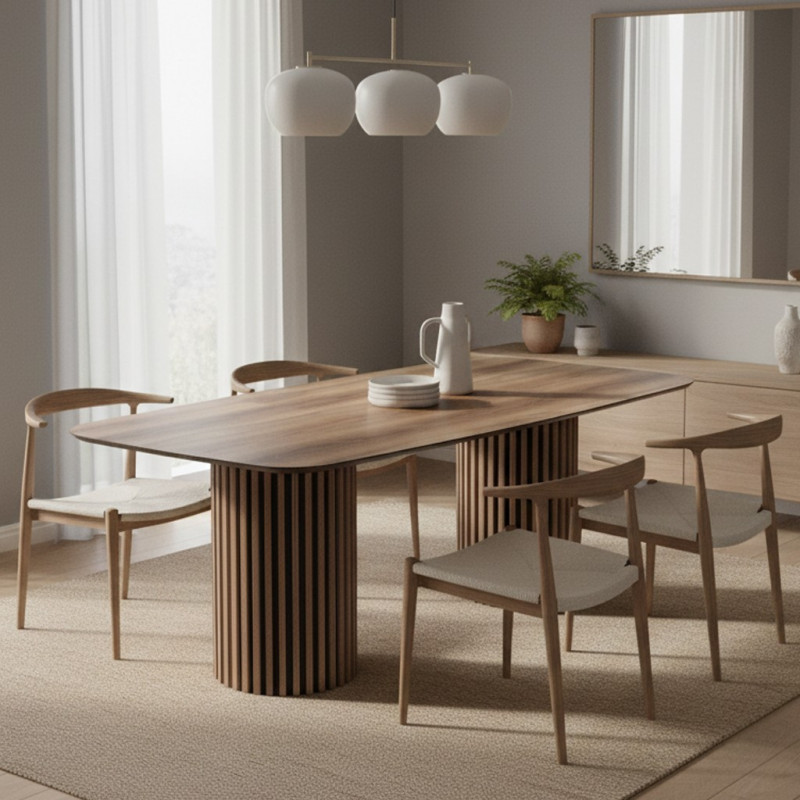 Tavolo fisso Oslo con piano noce e struttura in legno e nero