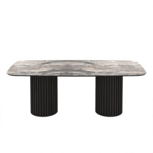 Zoom Tavolo fisso Oslo con piano effetto marmo nero arabesque e struttura in legno nero