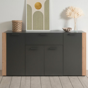 Zoom Madia Cento 51A con 4 ante e 1 cassetto colore antracite e laterali legno rovere artisan