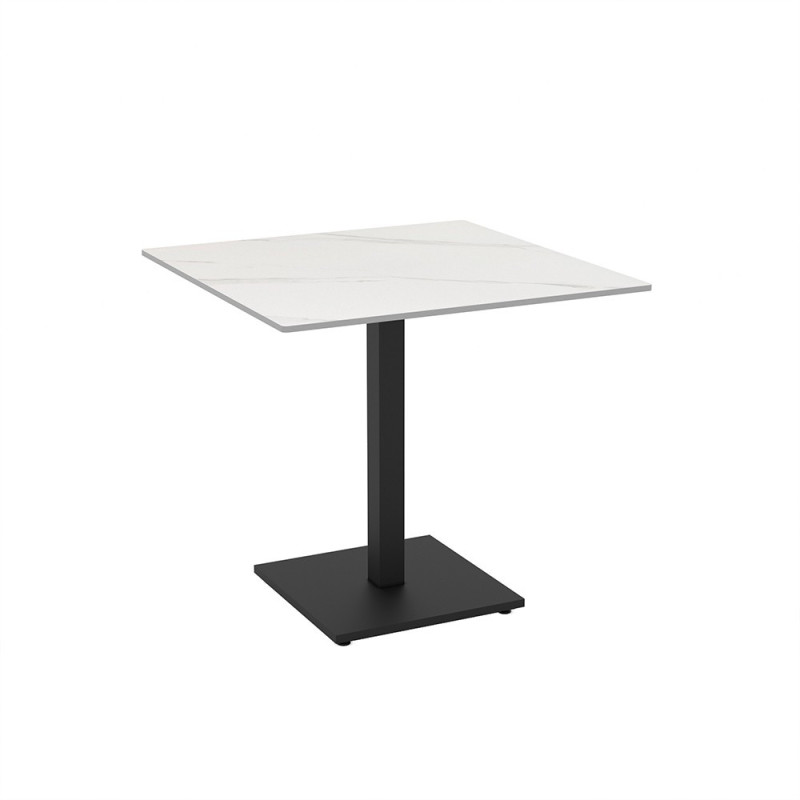 Set 2 tavoli Elora 80x80 con piano in ceramica effetto marmo bianco calacatta e gambe nere
