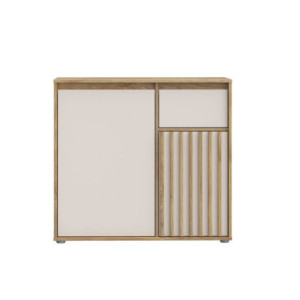 Zoom Mobile multiuso Neutra 1 cassetto e 2 ante con dettaglio cannettato in rovere e cashmere