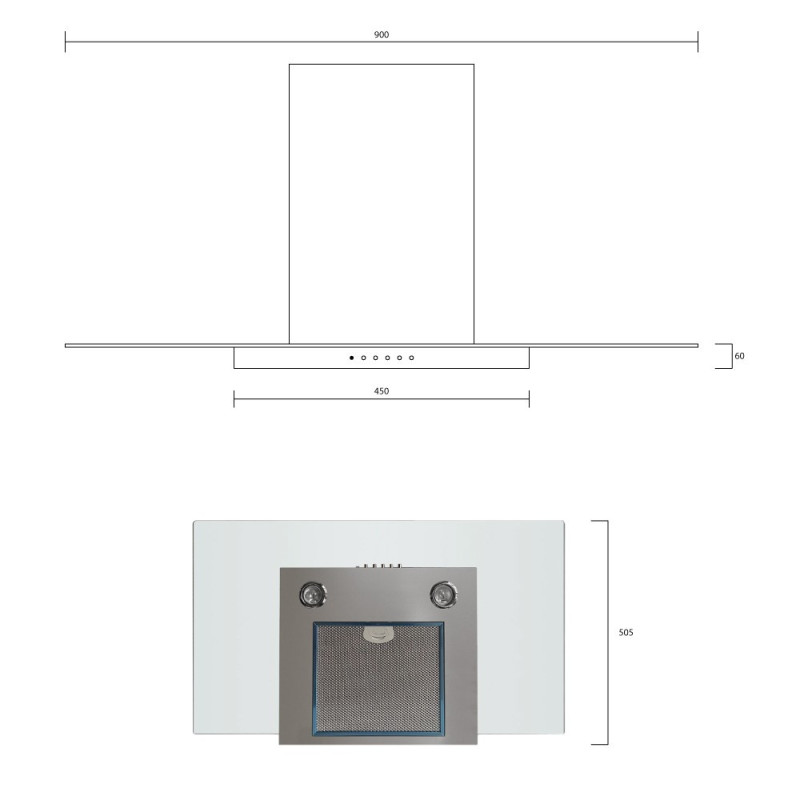 Barriviera Cappa Diamante 90 cm. 3 livelli di velocità piano in vetro classe C