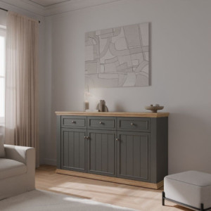 Madia Essenza con 3 cassetti e 3 ante in stile classico colore grigio scuro e rovere