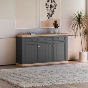Zoom Madia Essenza con 3 cassetti e 3 ante in stile classico colore grigio scuro e rovere