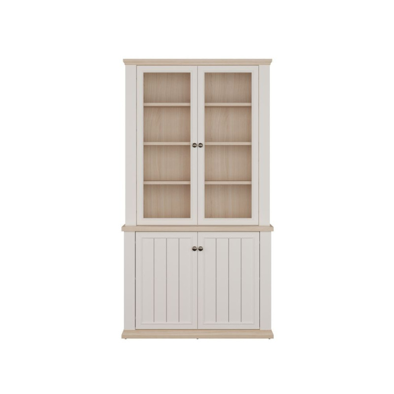 Vetrina Essenza con 2 ante a vetro e 2 ante in stile classico colore bianco e rovere