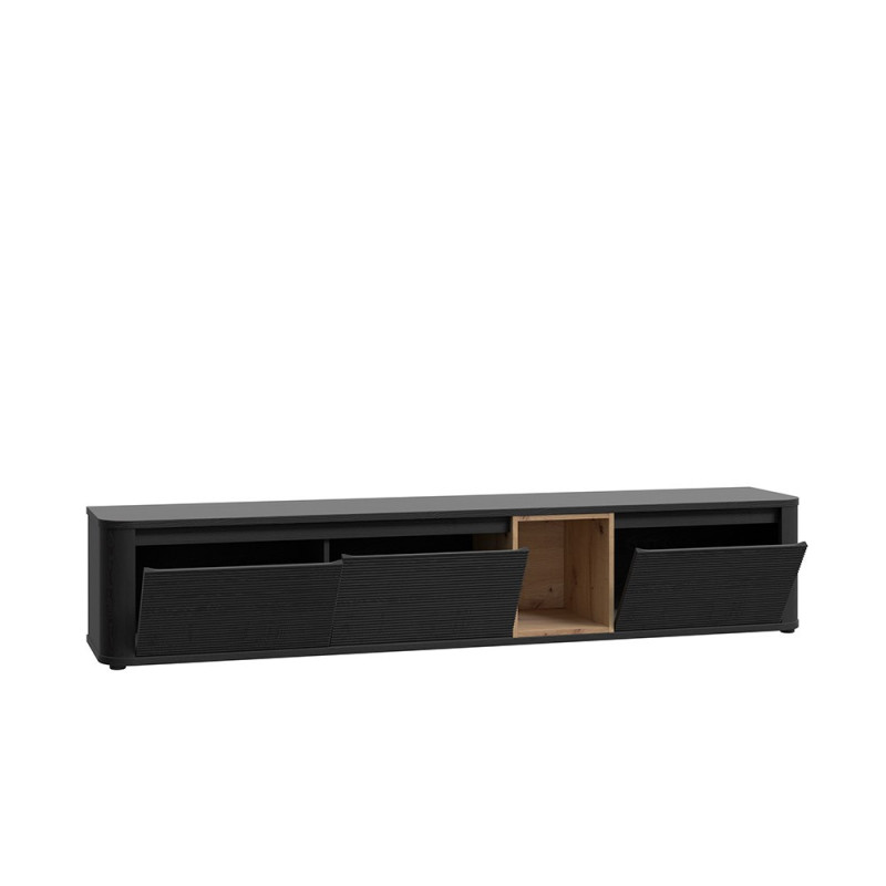 Soggiorno parete attrezzata Core grande con porta tv e pensili in colore rovere e nero