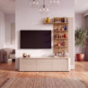 Soggiorno parete attrezzata Core piccolo con porta tv e libreria pensile in rovere e cashmere