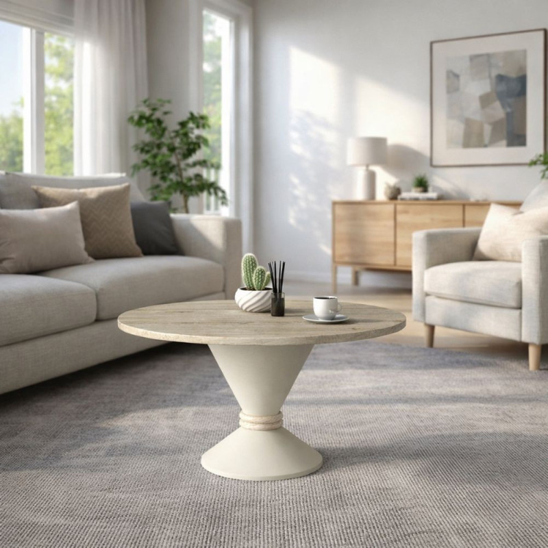 Tavolino da salotto Lepper con piano travertino e base cashmere