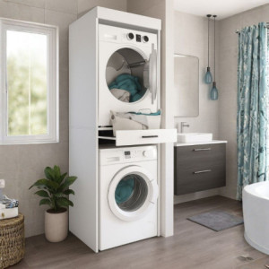 Zoom Colonna bucato coprilavatrice e copriasciugatrice Fika con cassetto appoggio colore bianco