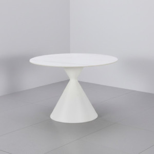 Zoom Tavolo tondo fisso Taini con piano in ceramica effetto marmo bianco opaco e gambe in metallo bianco