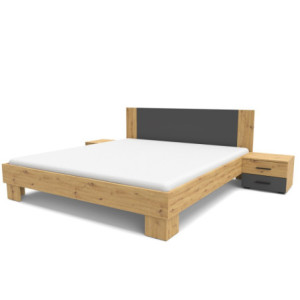 Zoom Struttura letto matrimoniale Meria 180 cm. con comodini integrati antracite e rovere