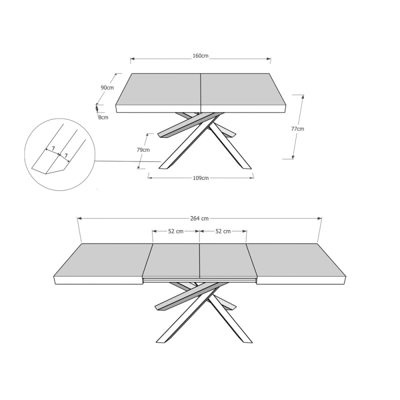 Tavolo allungabile 160/264x90 cm Volantis telaio Bianche
