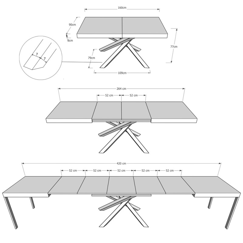 Tavolo allungabile 160/420x90 cm Volantis telaio Bianche