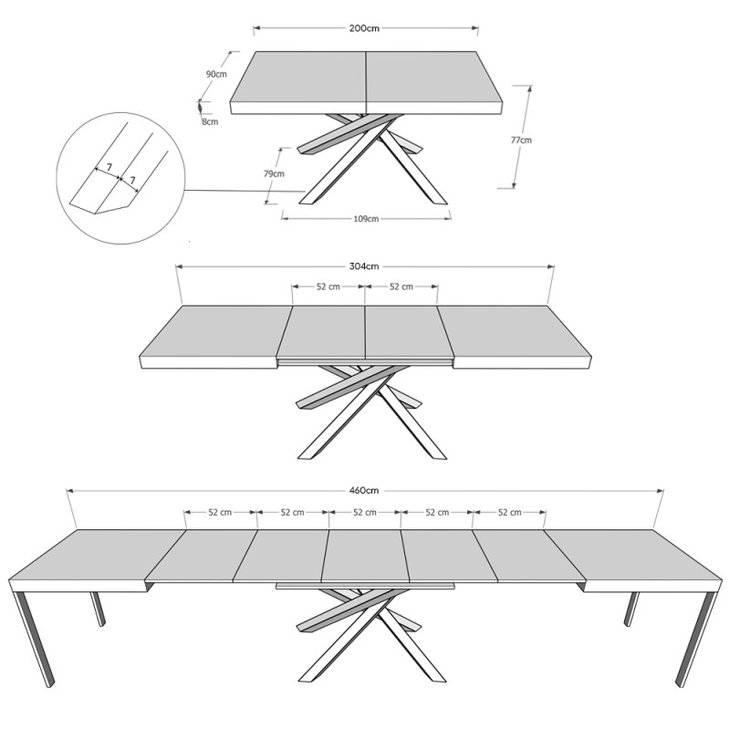 Tavolo allungabile 200/460x90 cm Volantis telaio Bianche