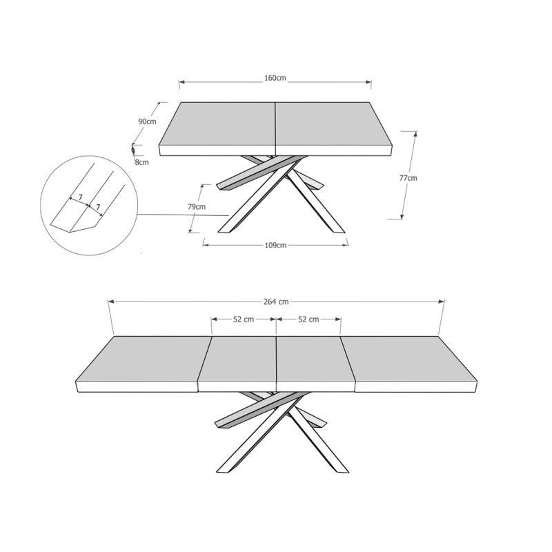 Tavolo allungabile 160/264x90 cm Volantis Premium telaio Bianche