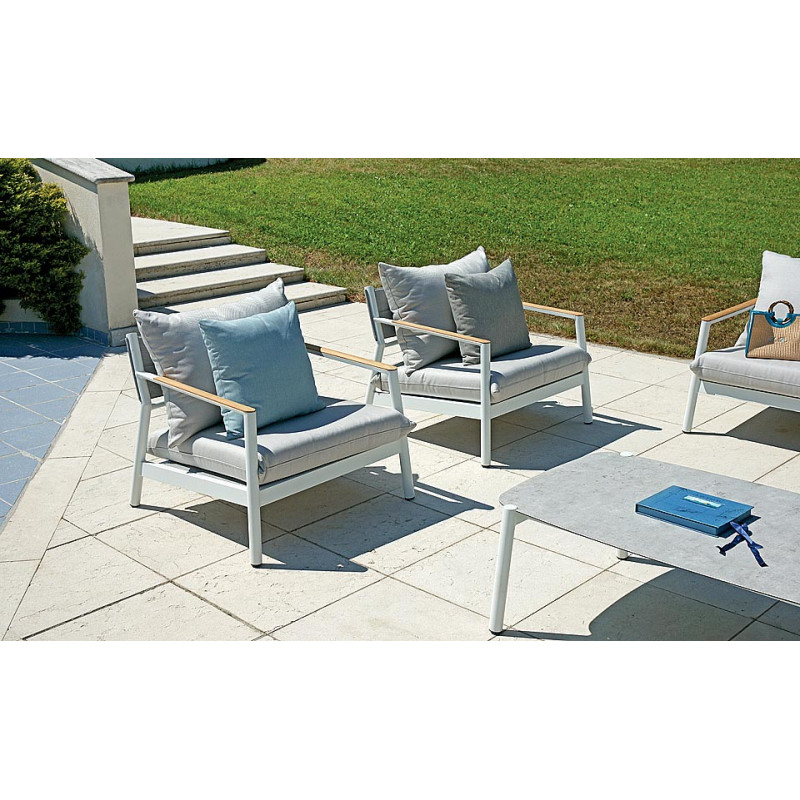 Set Cassis Moia alluminio bianco e teak salotto giardino moderno