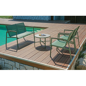 Salotto Tarquinia Tavolo Rettangolare In Ferro E Textilene Verde + Resin Wood Moia