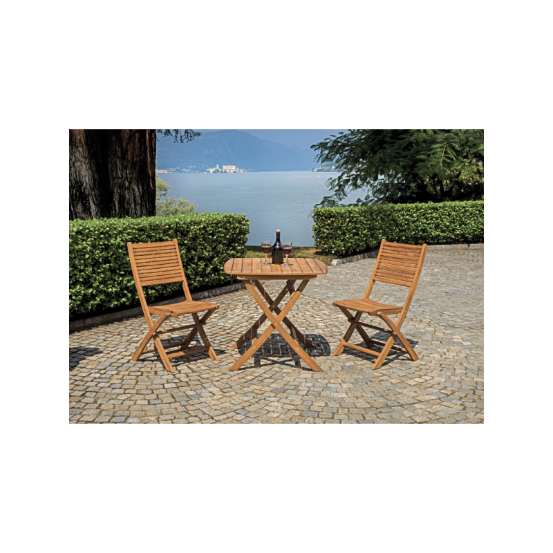 Set Tavolo Piombino + 2 Sedie Pietrasanta In Acacia Pieghevole Senza Braccioli Moia