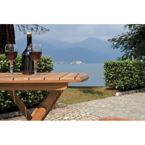 Set Tavolo Piombino + 2 Sedie Venturina In Acacia Pieghevole Con Textilene Senza Braccioli Moia