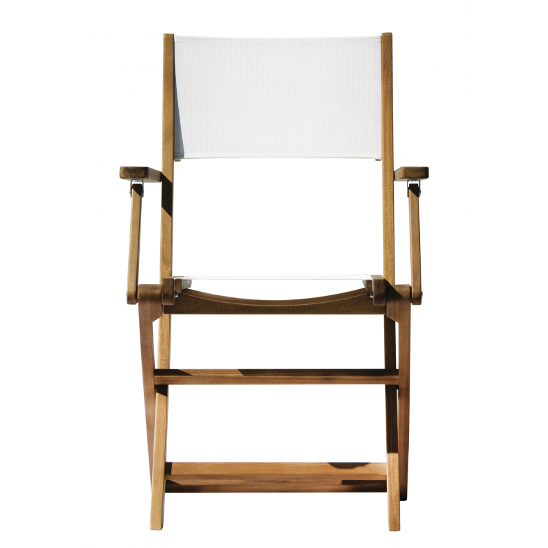 Set Tavolo Piombino + 2 Sedie Venturina In Acacia Pieghevole Con Textilene Con Braccioli Moia