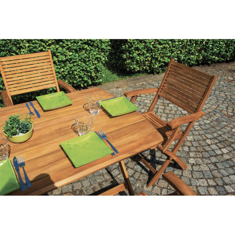 Set Tavolo Castiglione + 4 Sedie Pietrasanta In Acacia Pieghevole Con Braccioli Moia