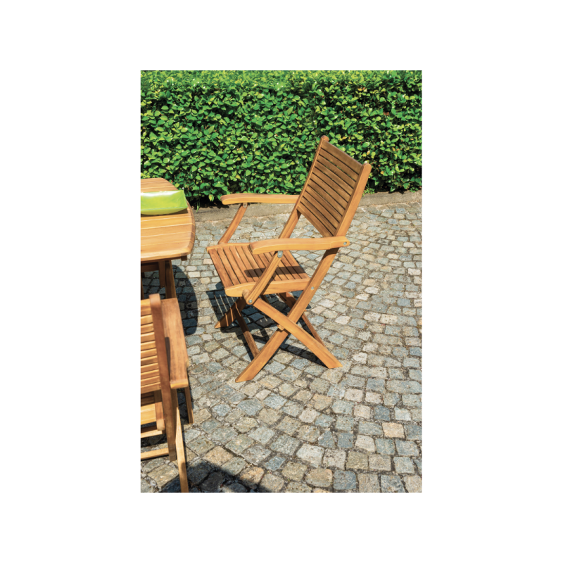Set Tavolo Castiglione + 4 Sedie Pietrasanta In Acacia Pieghevole Con Braccioli Moia