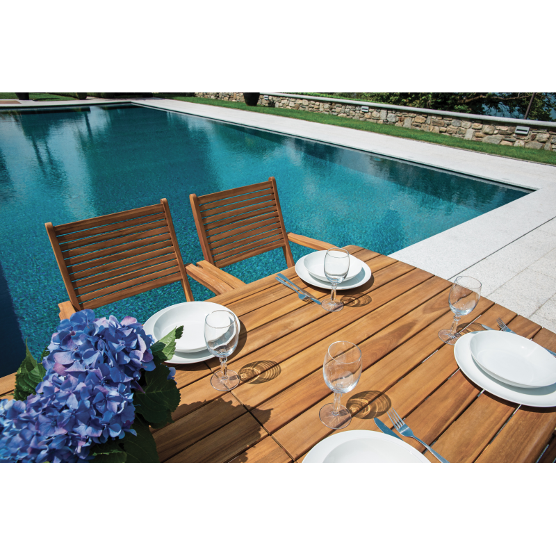 Set Tavolo Donoratico + 6 Sedie Venturina In Acacia Pieghevole Con Textilene Senza Braccioli Moia