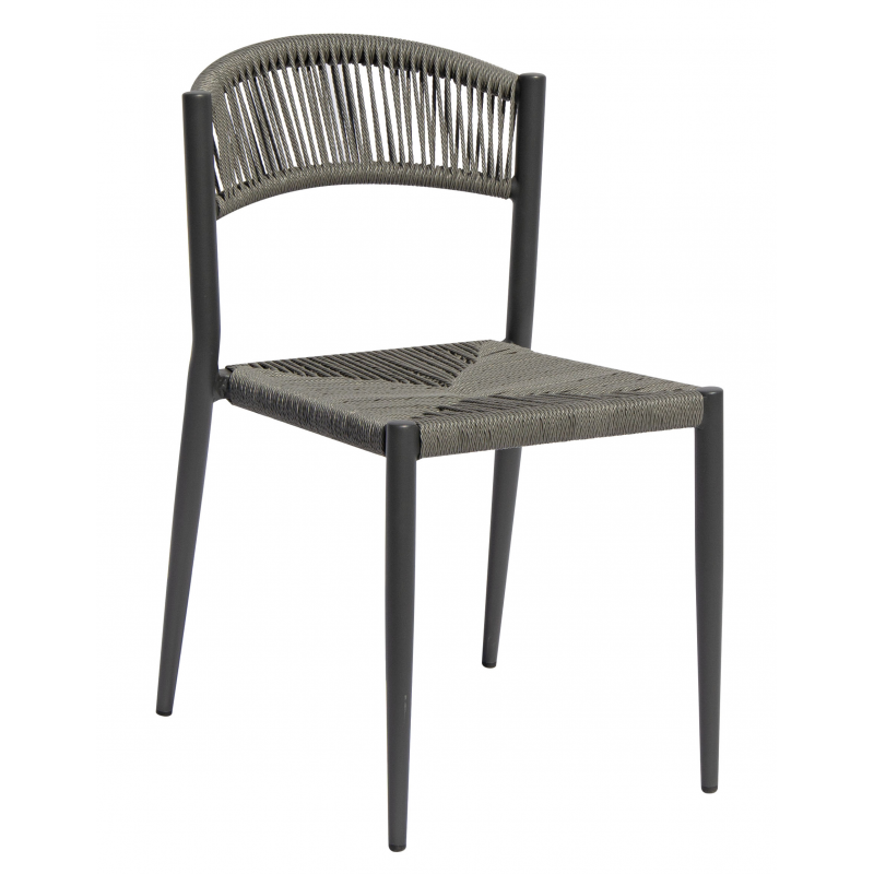 Set Tavolo Fuerteventura + 6 Sedie Milano Contract Senza Braccioli In Alluminio Grigio E Corda Grigia Moia