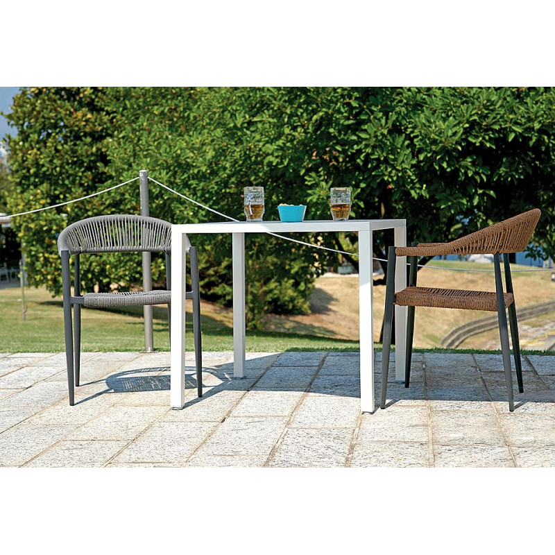 Set Tavolo Fuerteventura + 6 Poltrone Milano In Alluminio Grigio Antracite Con Corda Sintetica Color Paglia Moia
