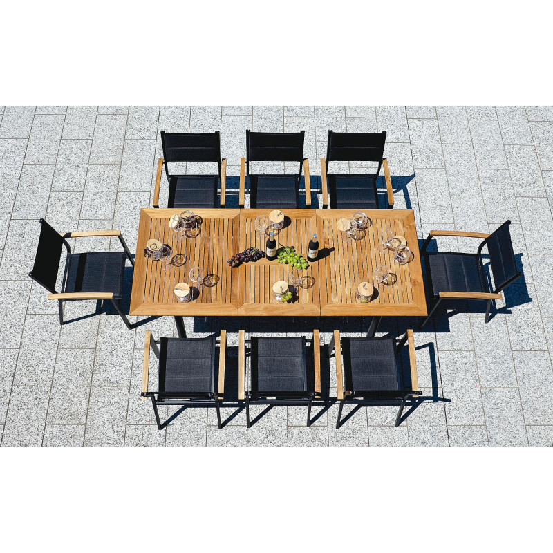 Set Tavolo Fuerteventura + 6 Poltrone Milano In Alluminio Grigio Antracite Con Corda Sintetica Color Paglia Moia