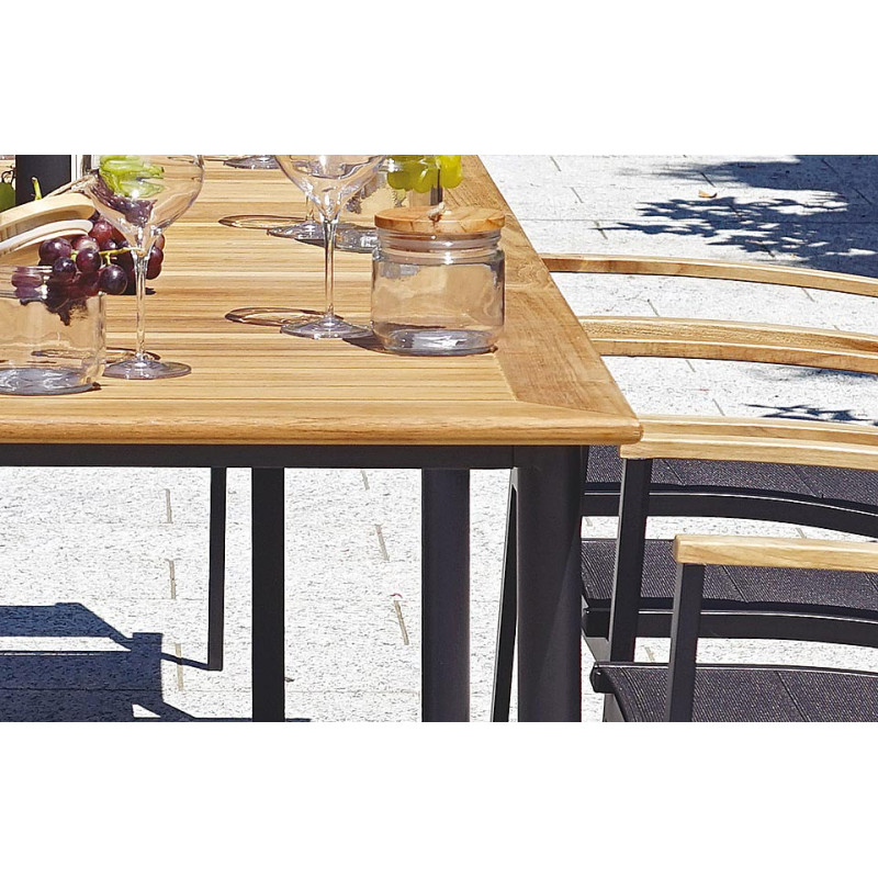 Set Tavolo Fuerteventura + 6 Poltrone Milano In Alluminio Grigio Antracite Con Corda Sintetica Color Paglia Moia