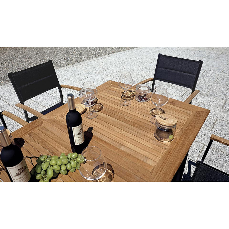 Set Tavolo Fuerteventura + 6 Poltrone Milano In Alluminio Grigio Antracite Con Corda Sintetica Color Paglia Moia