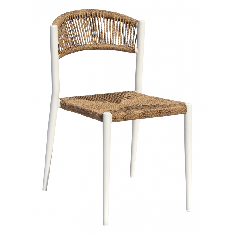 Set Tavolo Fuerteventura + 6 Sedie Milano Contract Senza Braccioli In Alluminio Bianco E Corda Paglia Moia