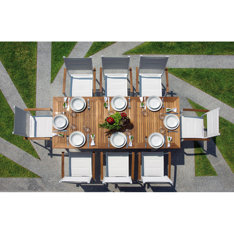 Set Tavolo Fuerteventura + 6 Sedie Milano Contract Senza Braccioli In Alluminio Bianco E Corda Paglia Moia