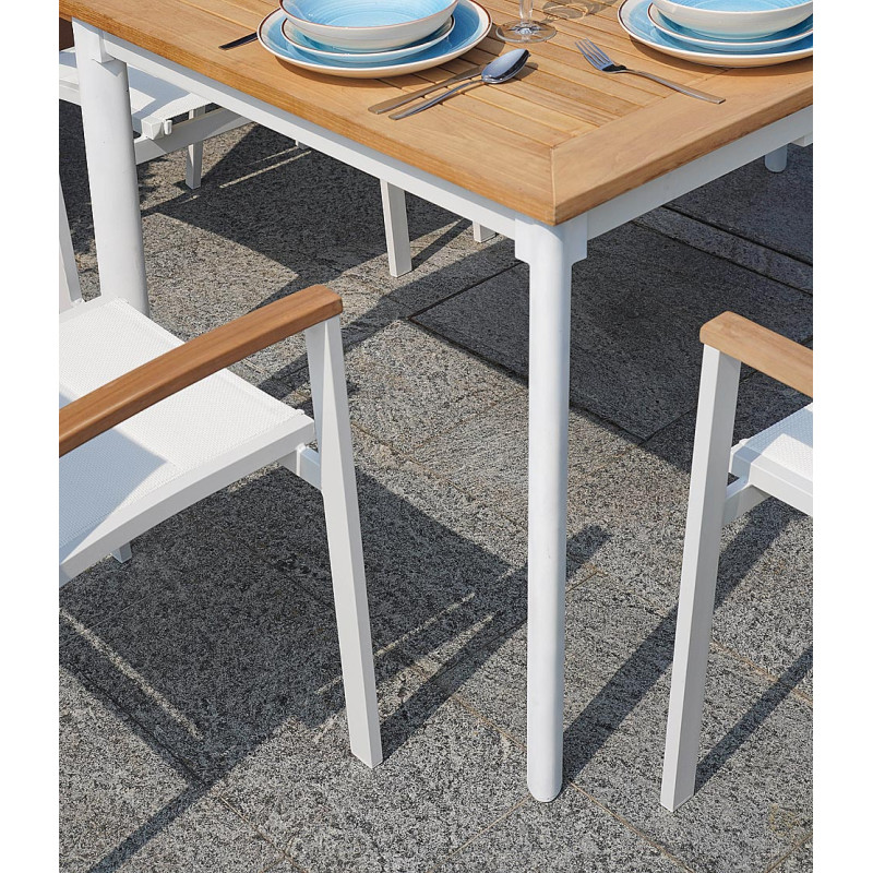 Set Tavolo Fuerteventura + 6 Sedie Milano Contract Senza Braccioli In Alluminio Bianco E Corda Paglia Moia