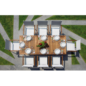 Set Tavolo Fuerteventura + 6 Sedie Contract bianco con corda sintetica color paglia Moia