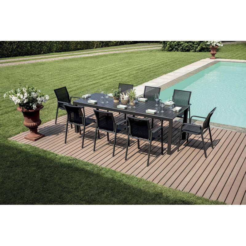 Set Tavolo San Vincenzo + 4 Sedie Samo Alluminio Antracite Text Nero Moia