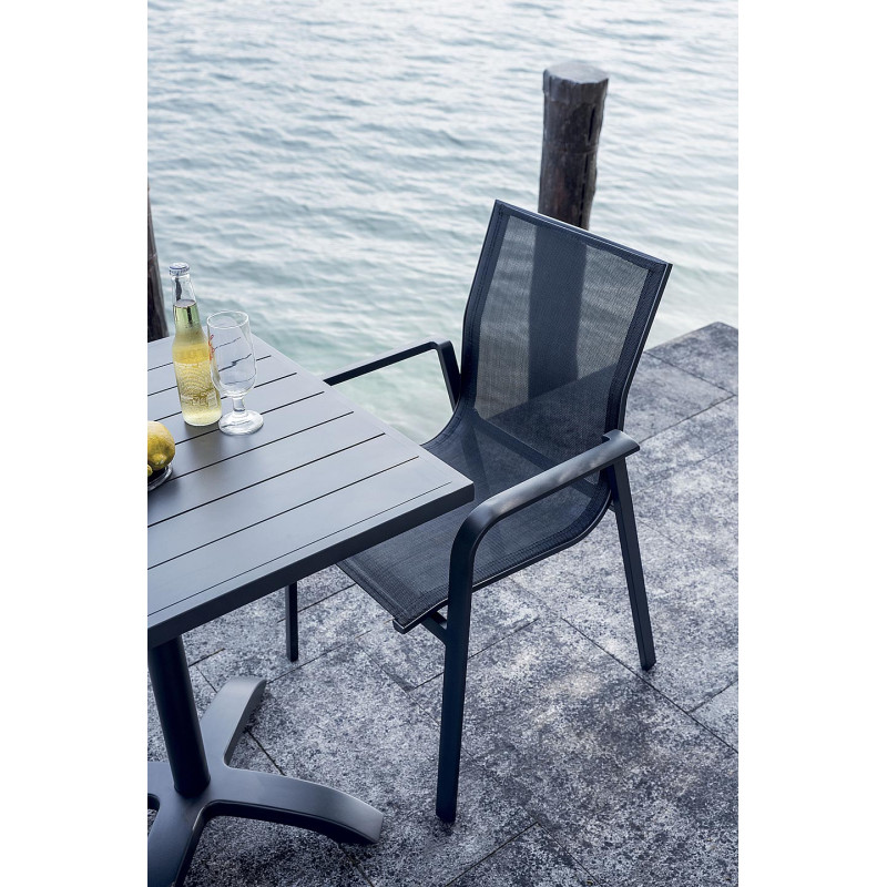 Set Tavolo San Vincenzo + 4 Sedie Samo Alluminio Antracite Text Nero Moia