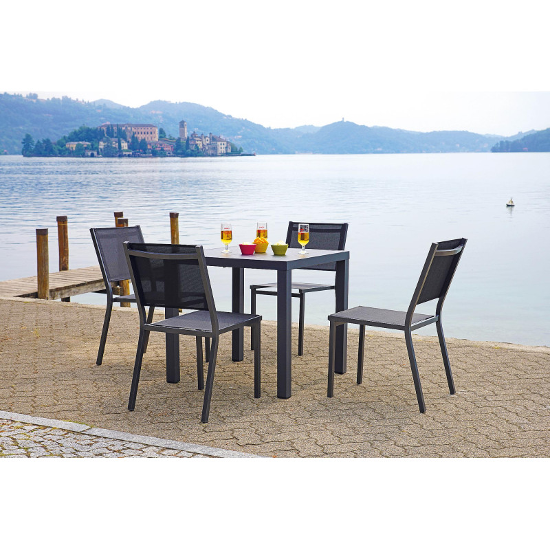 Set Tavolo San Vincenzo + 4 Sedie Amalfi MOIA in alluminio e textilene nero