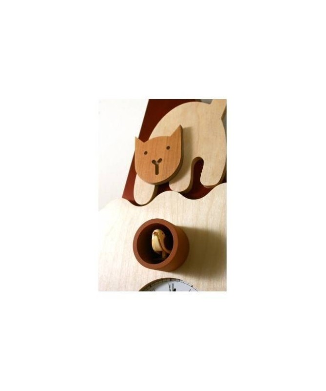 Orologio con cucù Micio in faggio e betulla Made in Italy