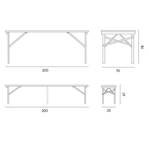 Zoom Set birreria MOIA B3 1 tavolo 200x70cm 2 panche ferro e legno di abete